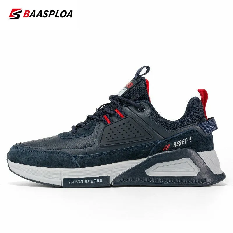 Baasploa Men Casual Waterproof Running Shoes Fashion Leather Skateboard Shoes Non-slip Wear-resistant Male Sport Shoes 2022 New