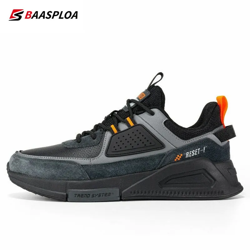 Baasploa Men Casual Waterproof Running Shoes Fashion Leather Skateboard Shoes Non-slip Wear-resistant Male Sport Shoes 2022 New