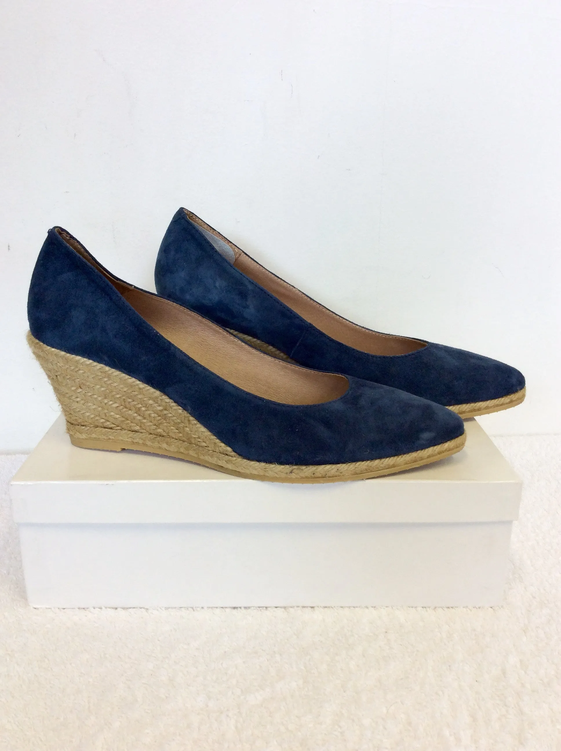 BRAND NEW GAINNO ESPADRILLES BLUE SUEDE WEDGE HEELS SIZE 7/41