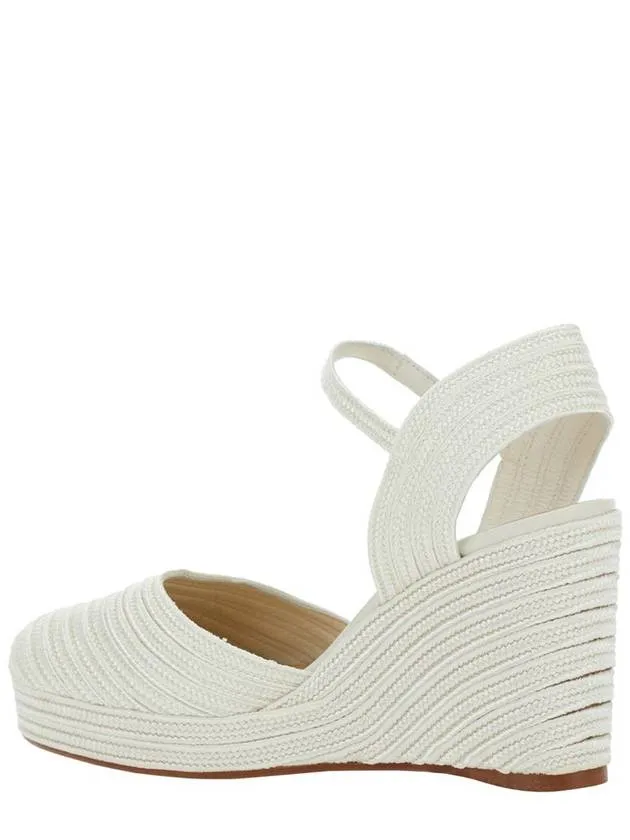'Carolyn' White Wedges With Strap In Metallic Raffia Woman