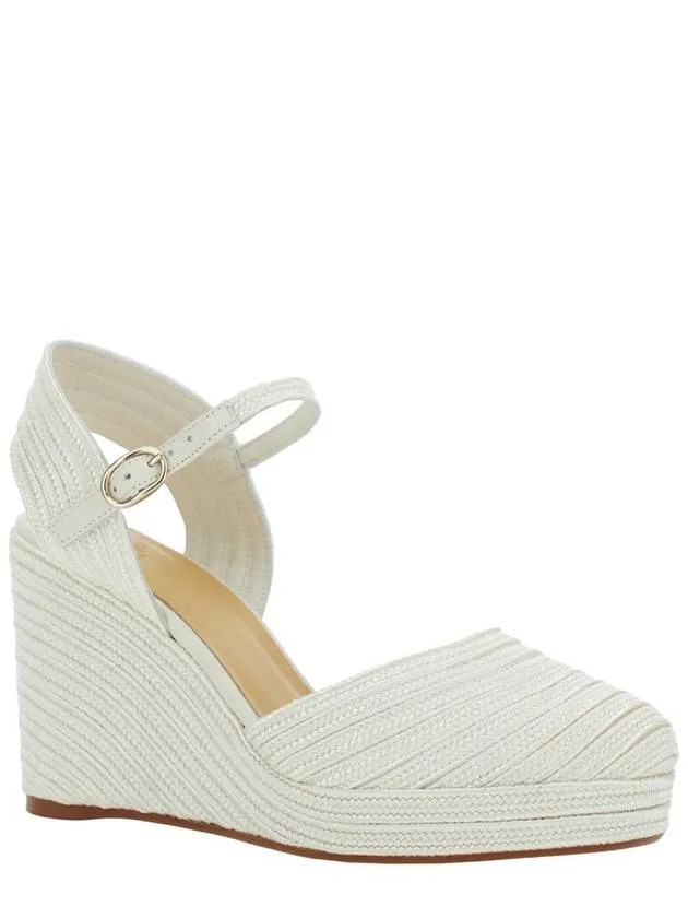 'Carolyn' White Wedges With Strap In Metallic Raffia Woman