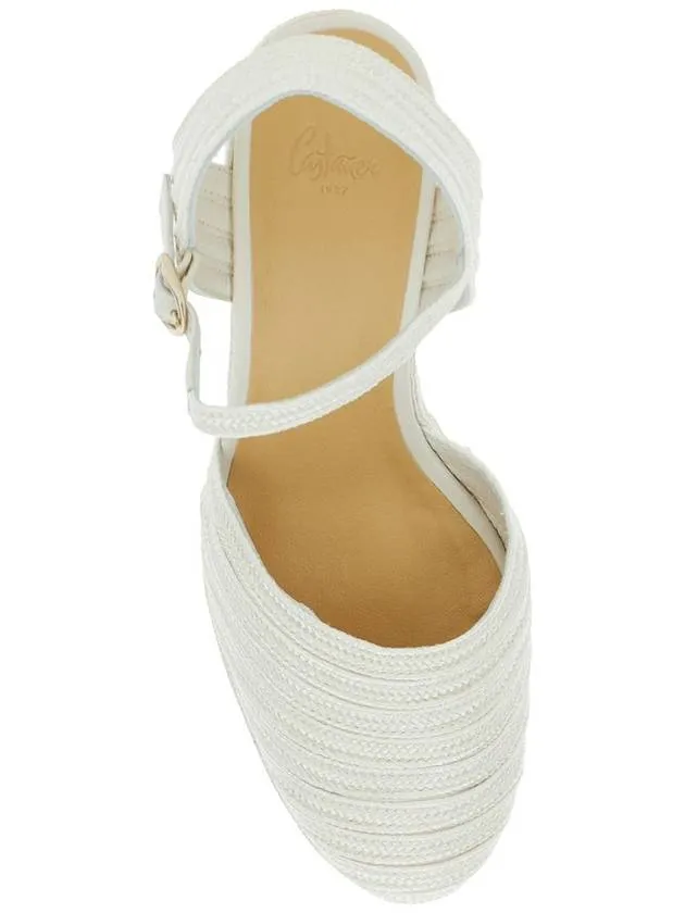'Carolyn' White Wedges With Strap In Metallic Raffia Woman