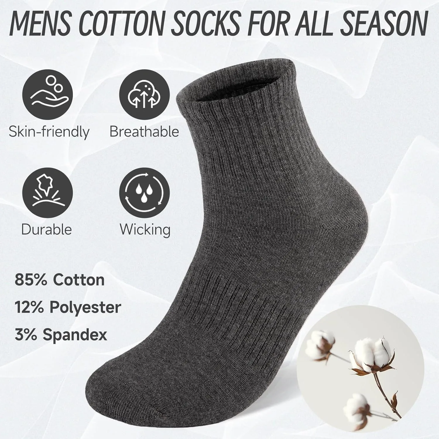 eallco Mens Ankle Socks Cotton Quarter Thin Ankle High Mini Crew Socks for Men 6 Pairs