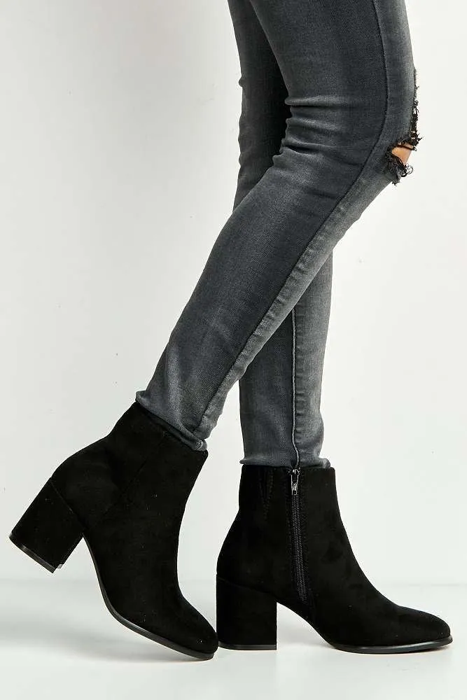 Elsha Block Heel Ankle Chelsea Boots in Black Suede