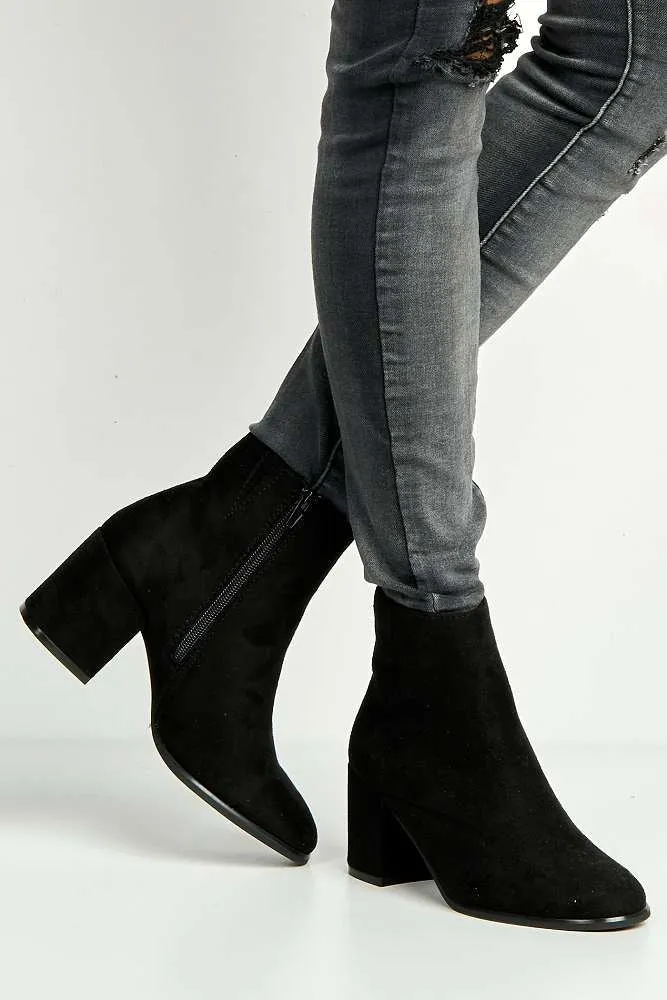 Elsha Block Heel Ankle Chelsea Boots in Black Suede