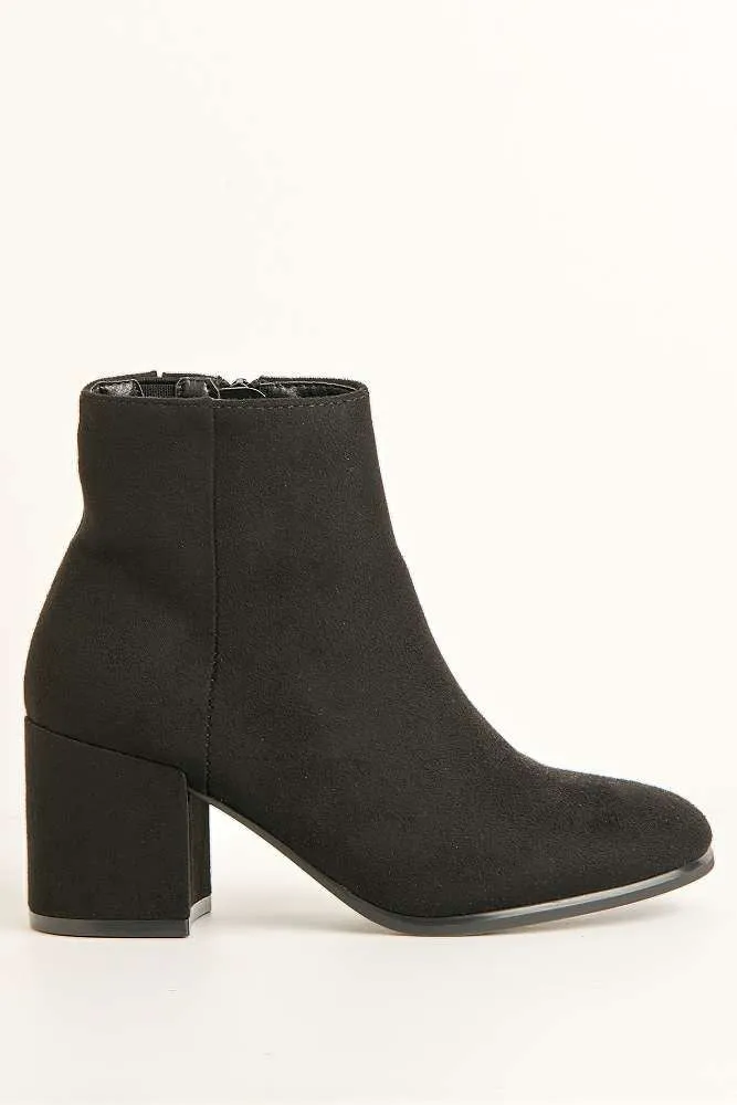 Elsha Block Heel Ankle Chelsea Boots in Black Suede