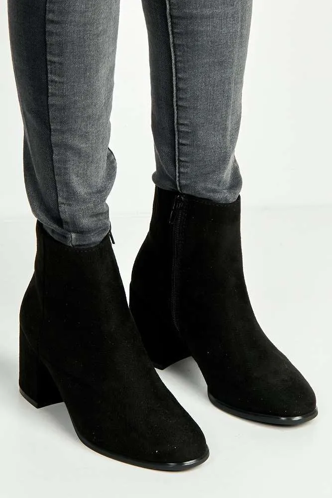 Elsha Block Heel Ankle Chelsea Boots in Black Suede