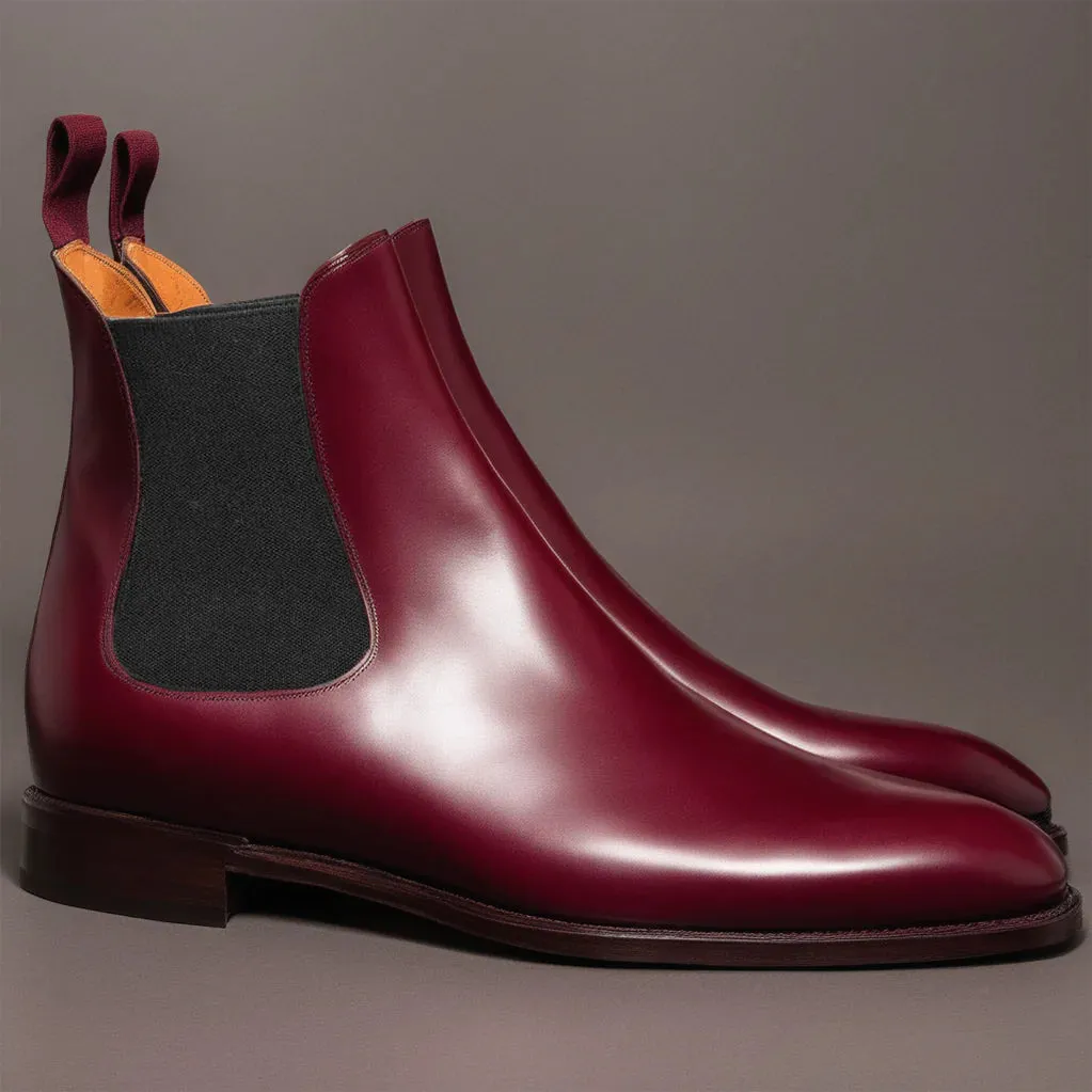 Flat Feet Shoes - Burgundy Leather Fenland Slip On Chelsea Boots with Arch Support