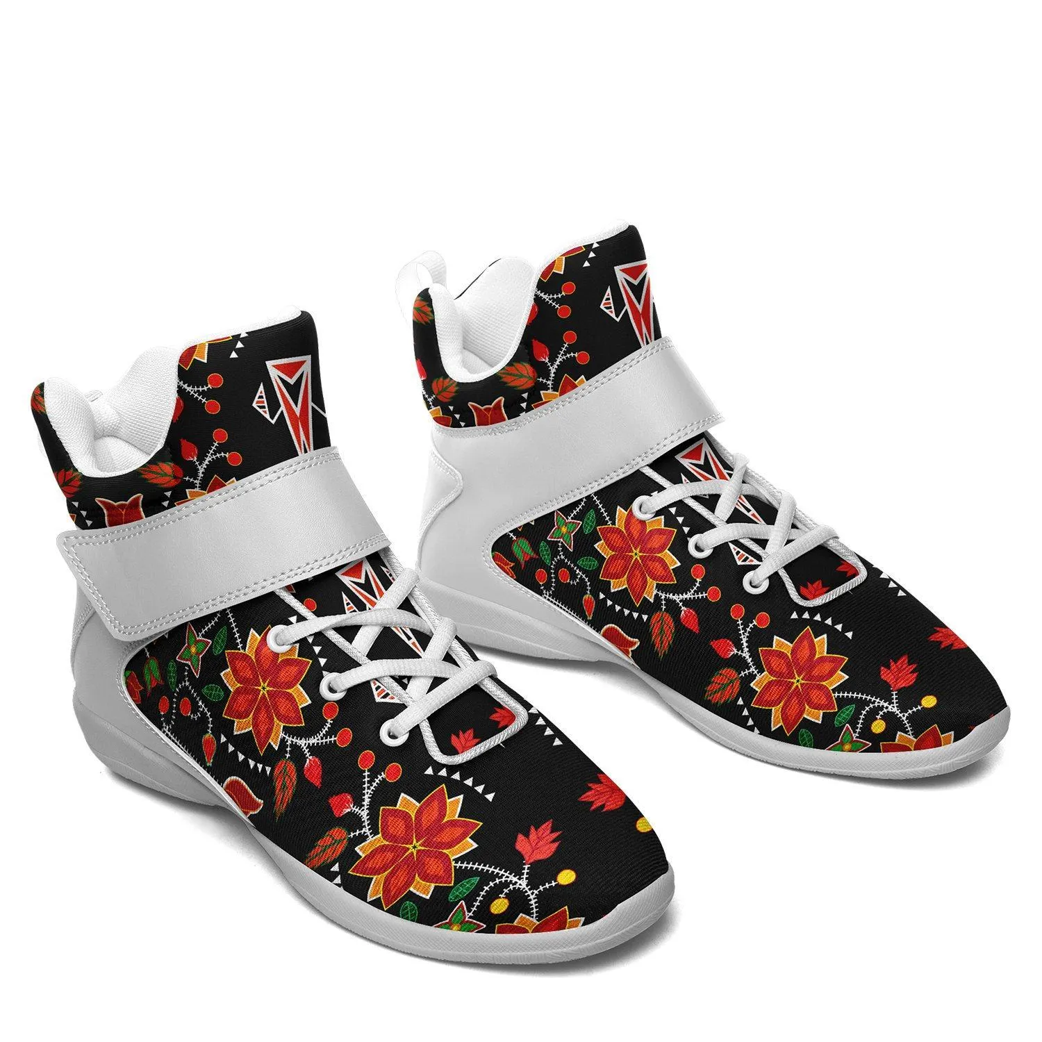Floral Beadwork Six Bands Ipottaa Basketball / Sport High Top Shoes - White Sole