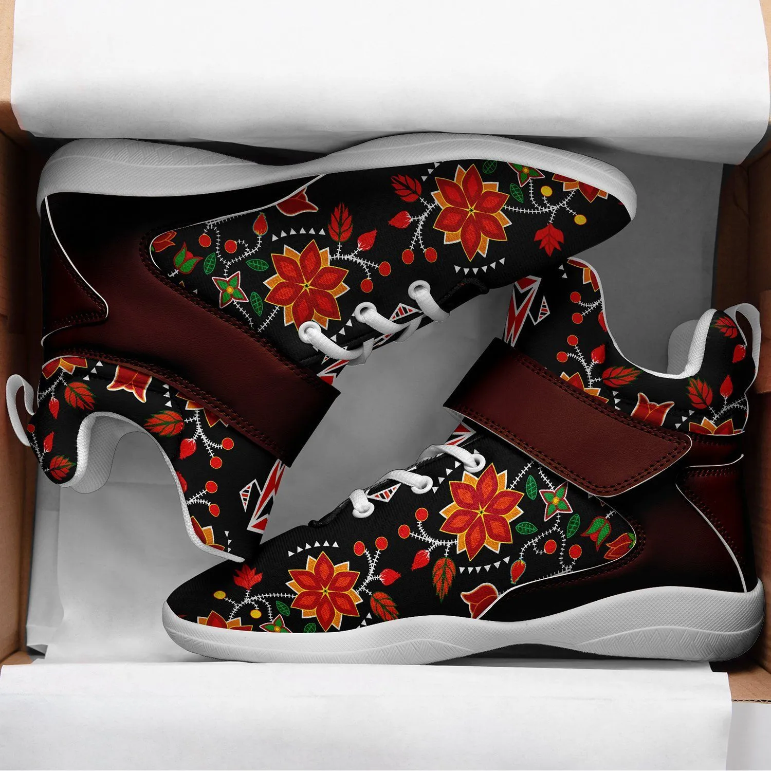 Floral Beadwork Six Bands Ipottaa Basketball / Sport High Top Shoes - White Sole
