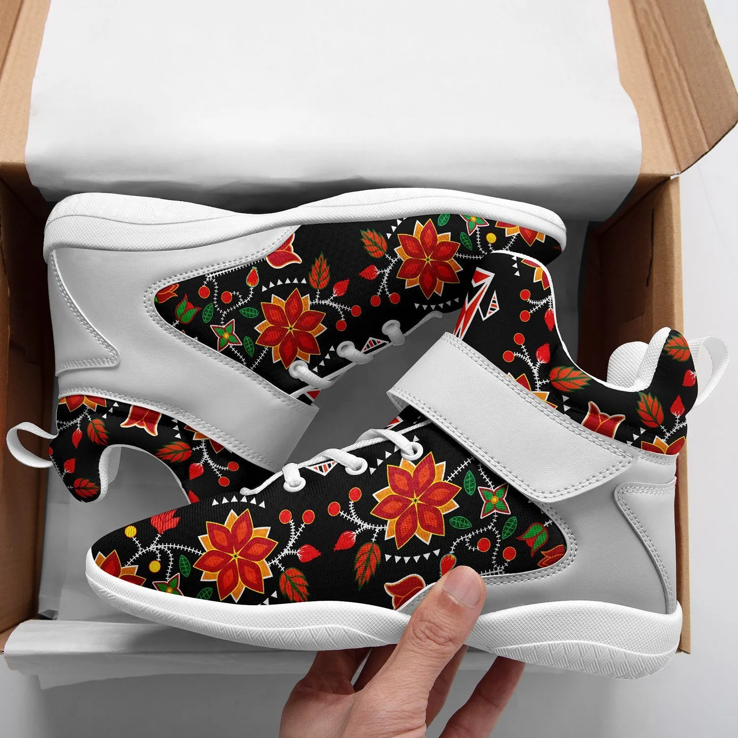 Floral Beadwork Six Bands Ipottaa Basketball / Sport High Top Shoes - White Sole