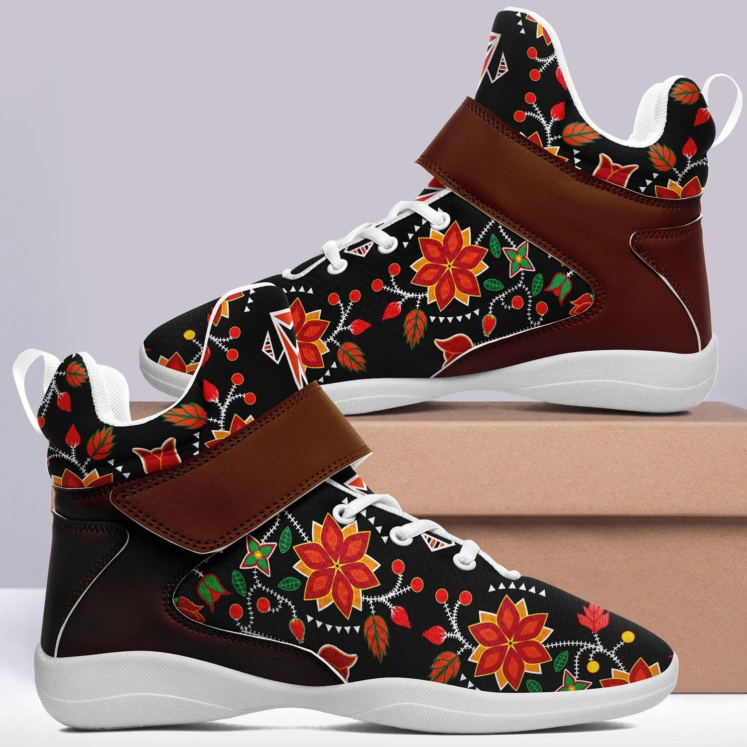 Floral Beadwork Six Bands Ipottaa Basketball / Sport High Top Shoes - White Sole