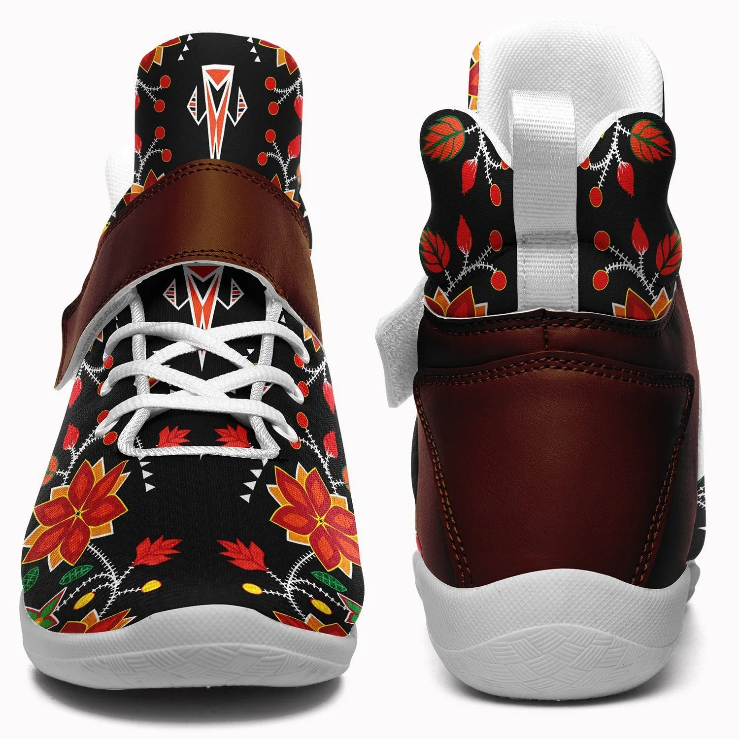 Floral Beadwork Six Bands Ipottaa Basketball / Sport High Top Shoes - White Sole