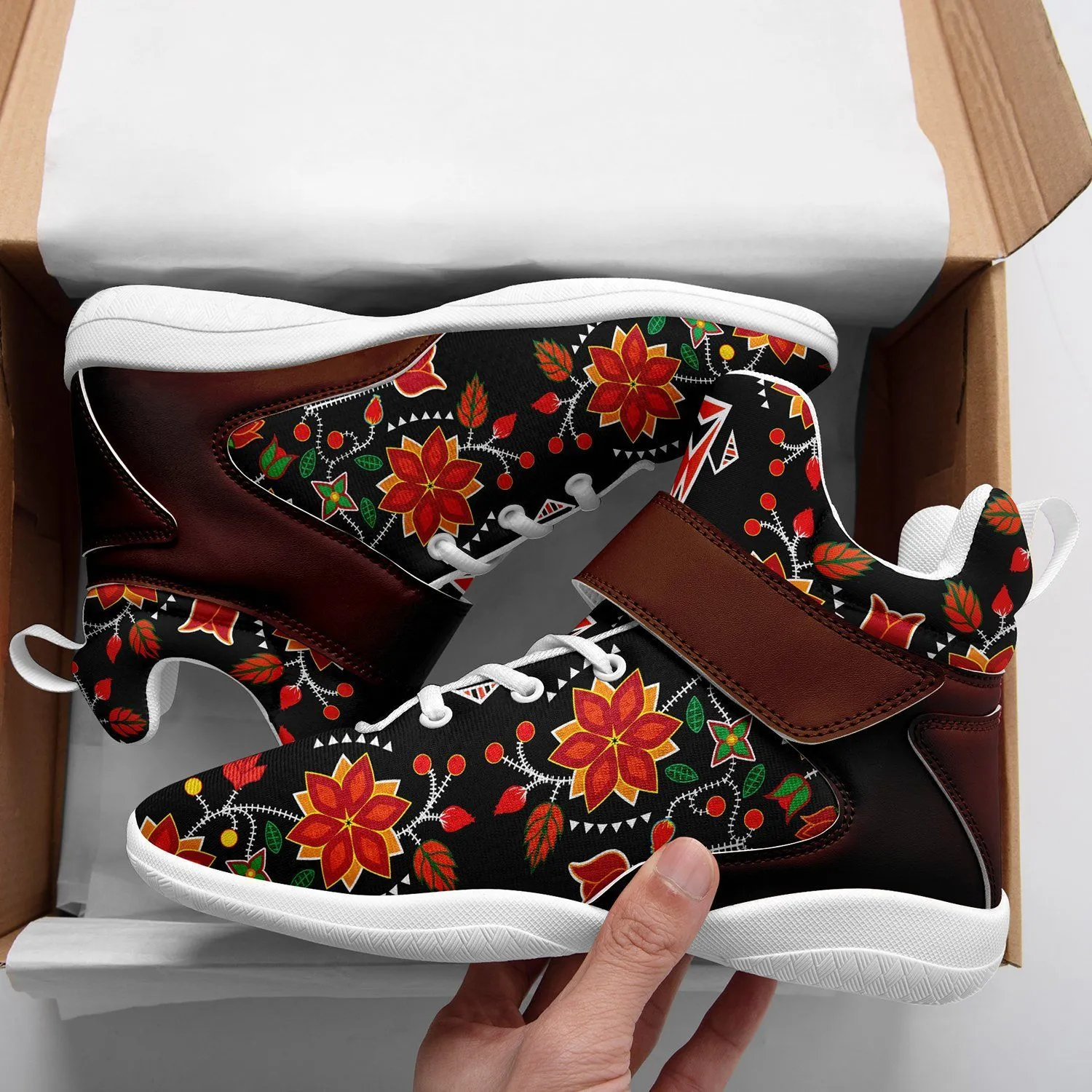 Floral Beadwork Six Bands Ipottaa Basketball / Sport High Top Shoes - White Sole