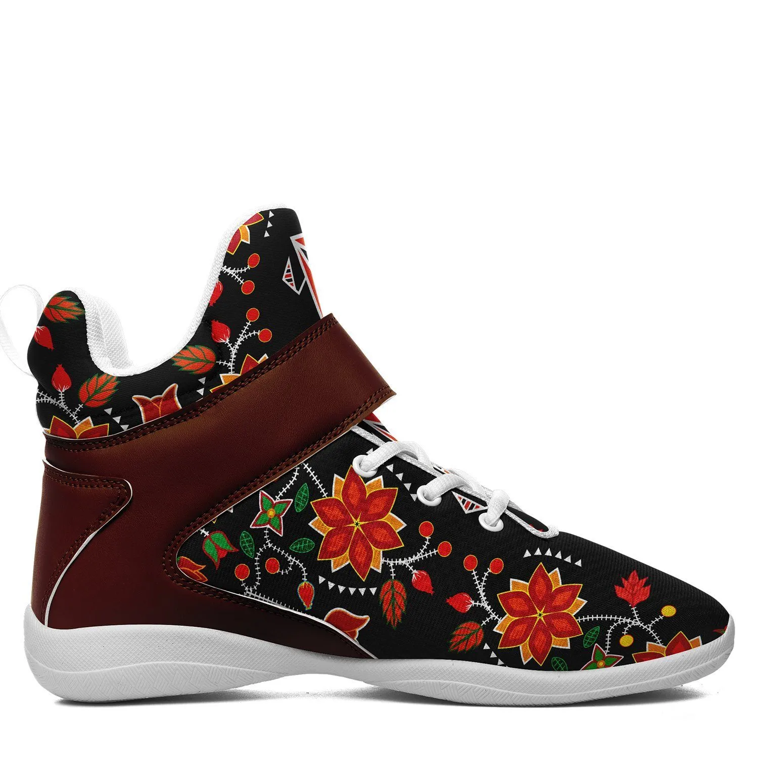 Floral Beadwork Six Bands Ipottaa Basketball / Sport High Top Shoes - White Sole