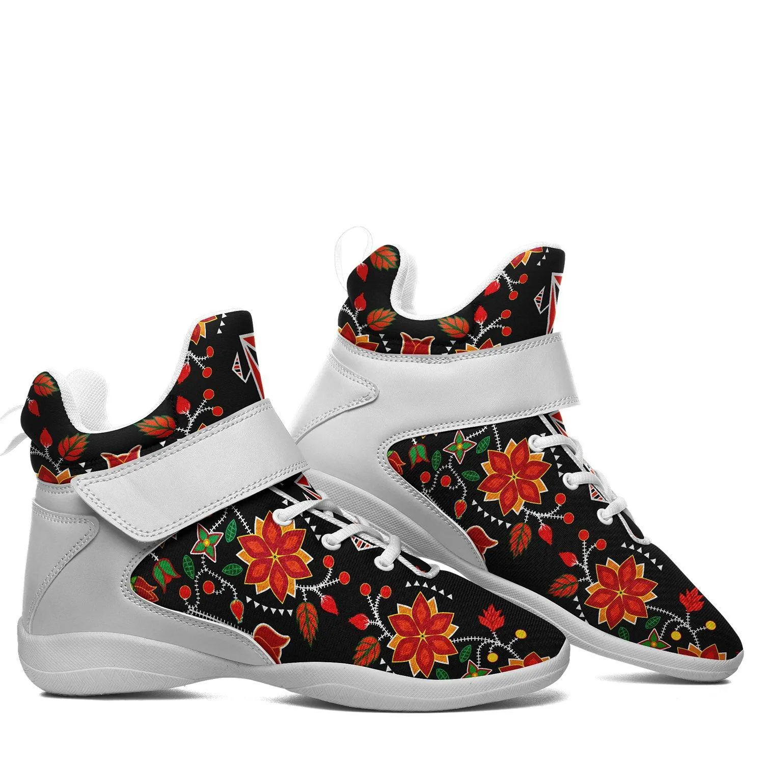 Floral Beadwork Six Bands Ipottaa Basketball / Sport High Top Shoes - White Sole