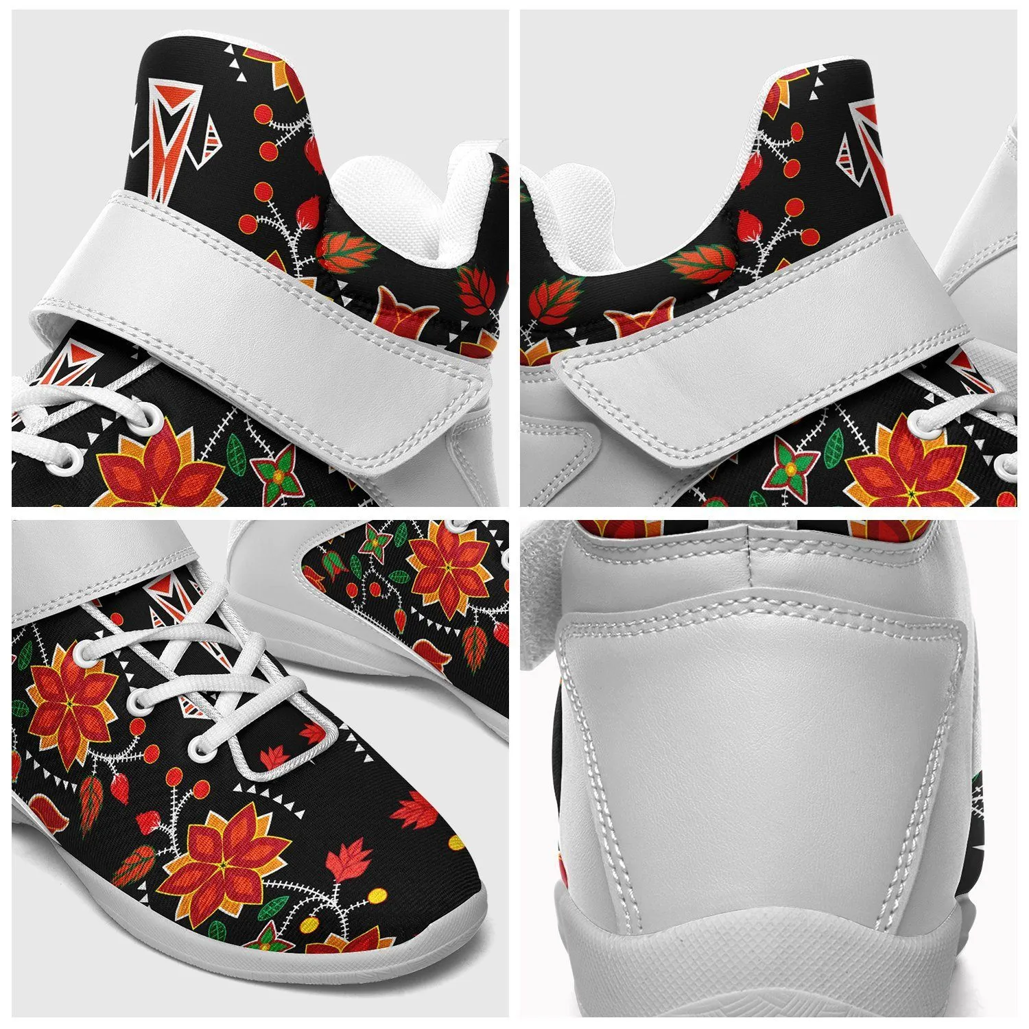 Floral Beadwork Six Bands Ipottaa Basketball / Sport High Top Shoes - White Sole