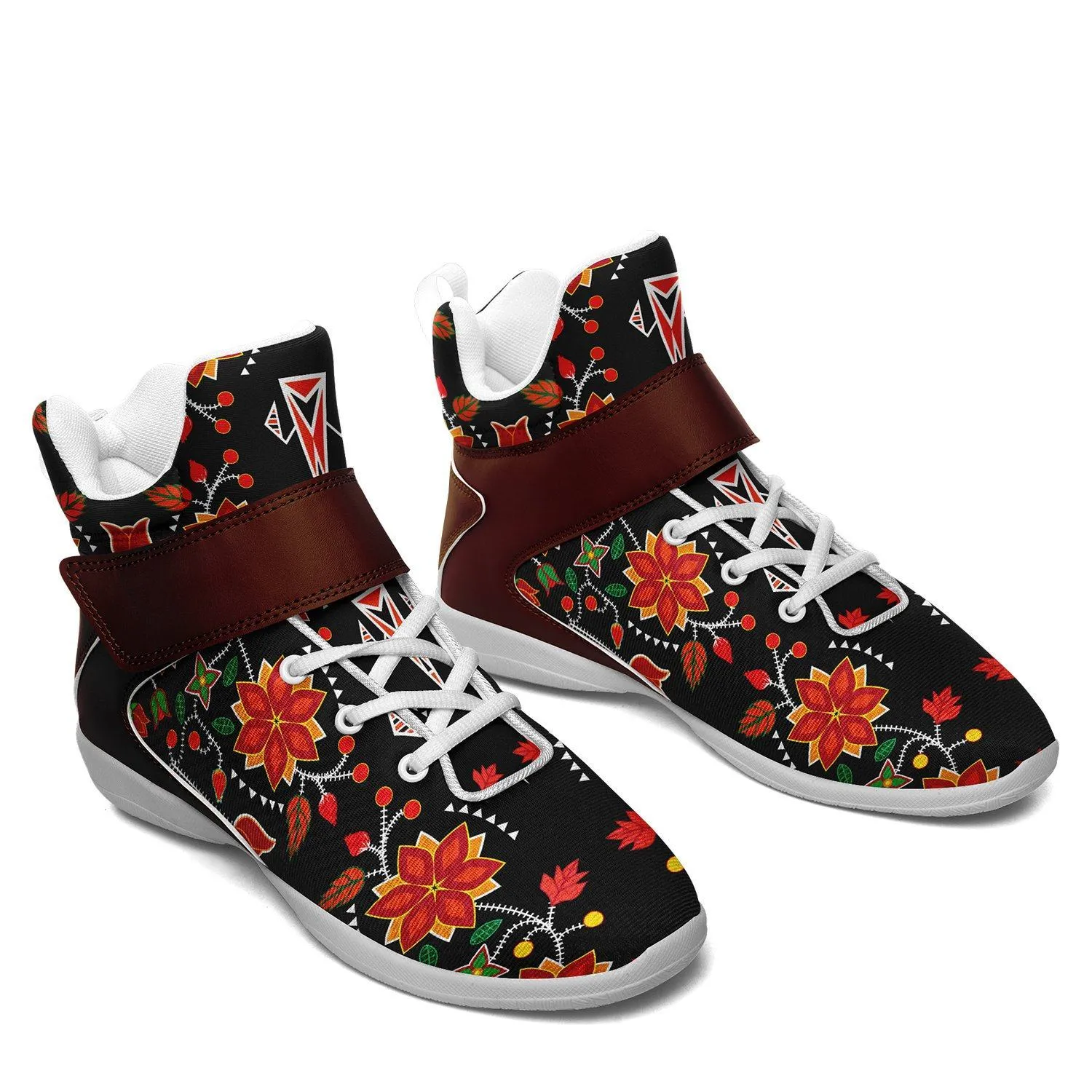 Floral Beadwork Six Bands Ipottaa Basketball / Sport High Top Shoes - White Sole