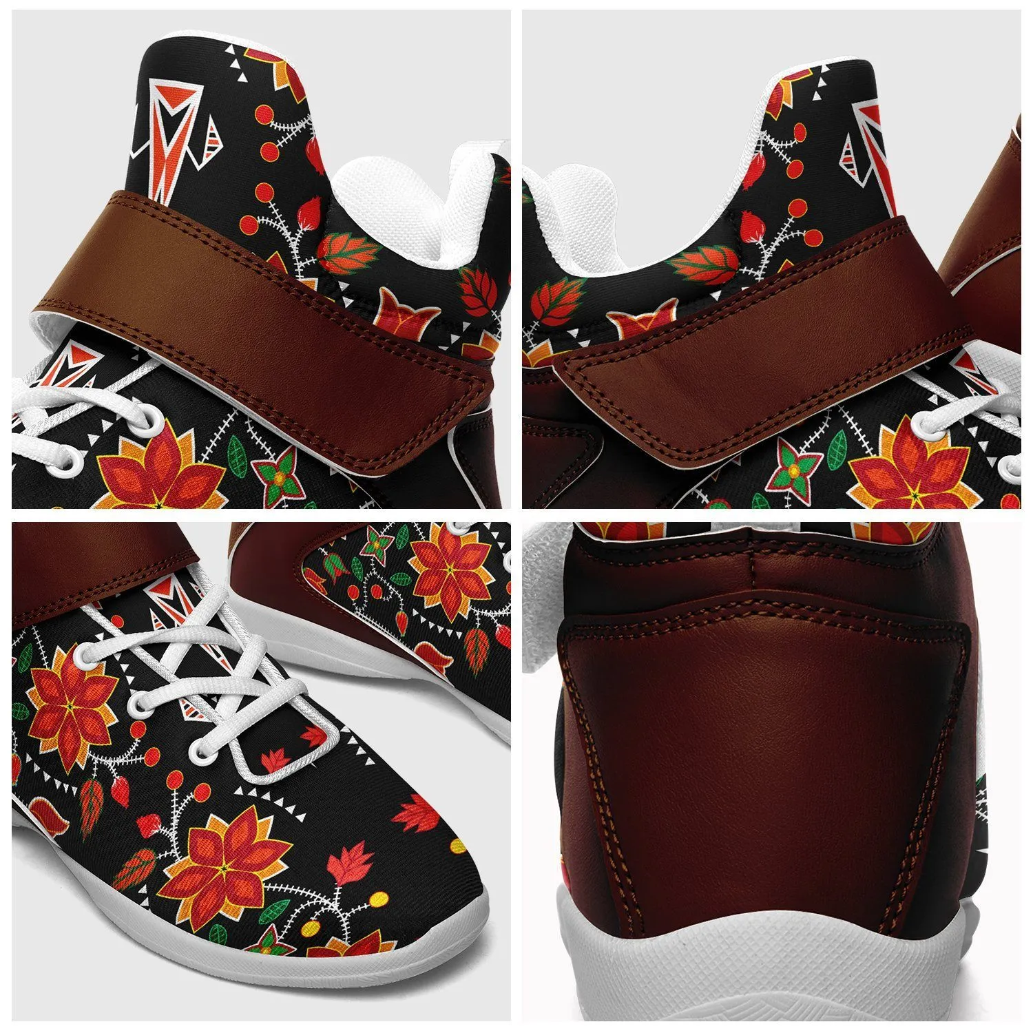 Floral Beadwork Six Bands Ipottaa Basketball / Sport High Top Shoes - White Sole
