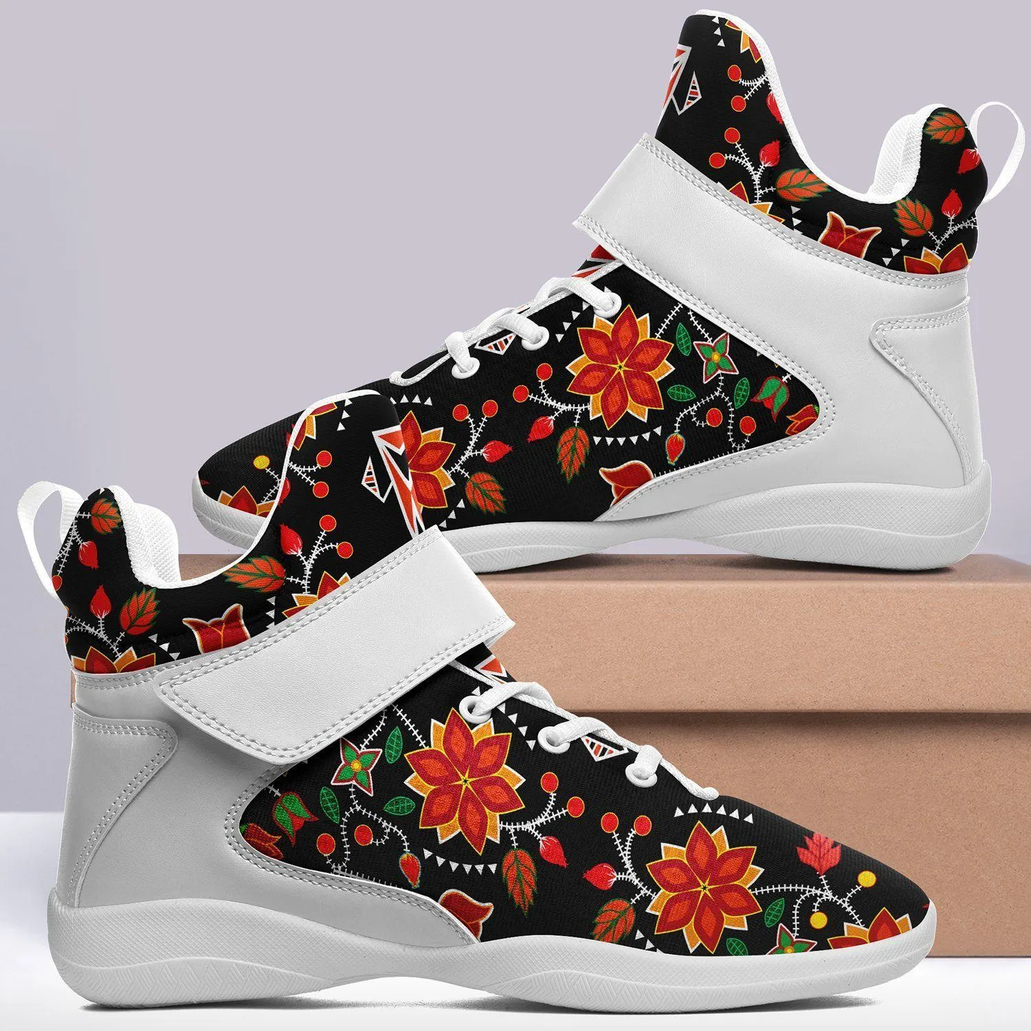 Floral Beadwork Six Bands Ipottaa Basketball / Sport High Top Shoes - White Sole