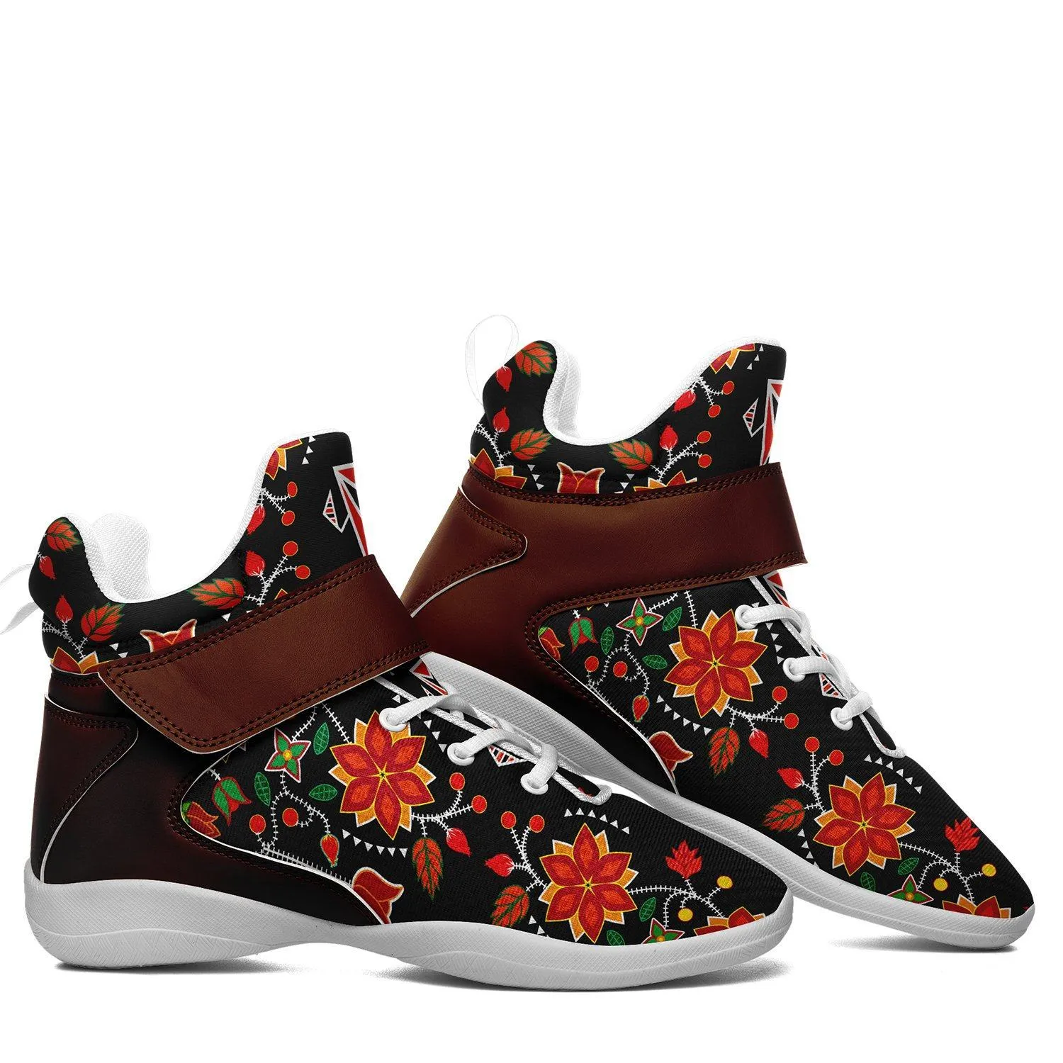 Floral Beadwork Six Bands Ipottaa Basketball / Sport High Top Shoes - White Sole