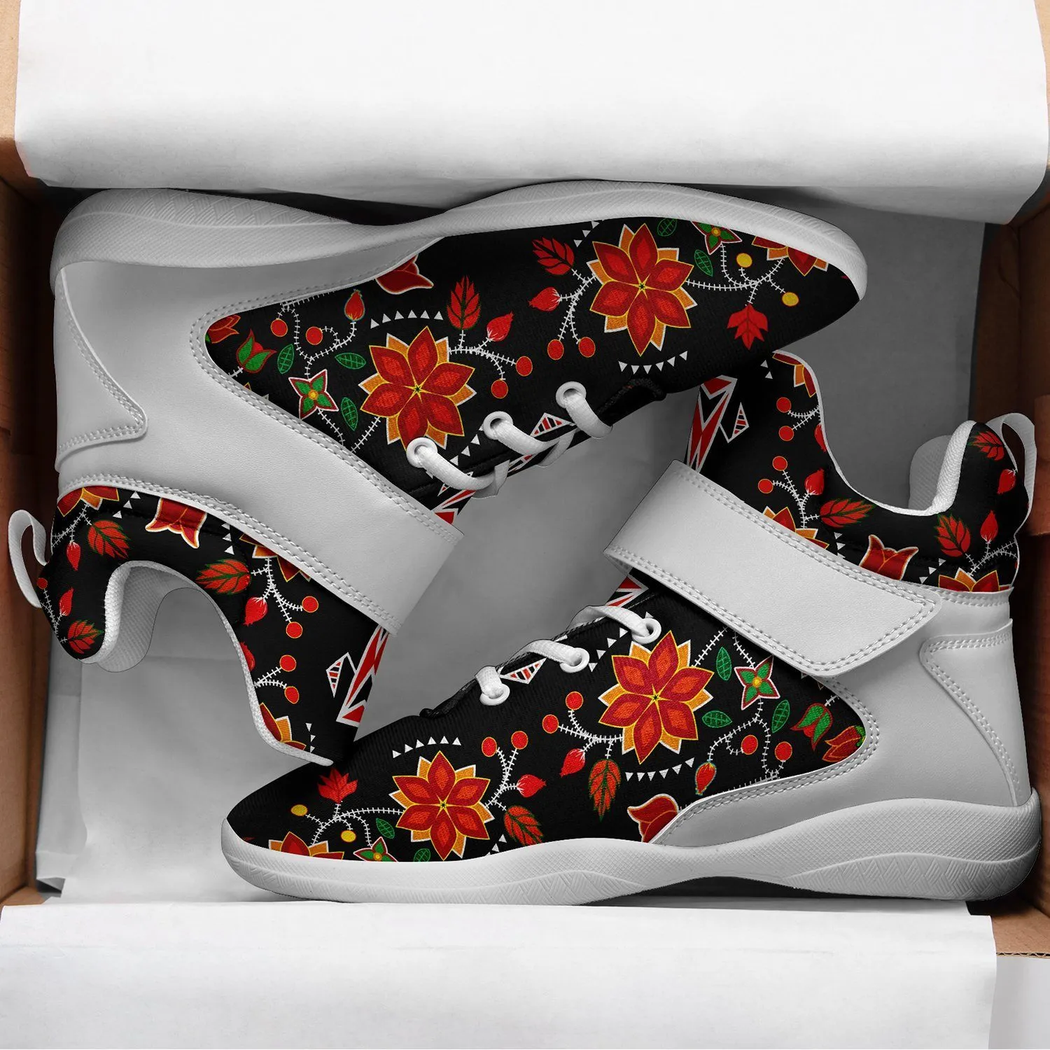 Floral Beadwork Six Bands Ipottaa Basketball / Sport High Top Shoes - White Sole