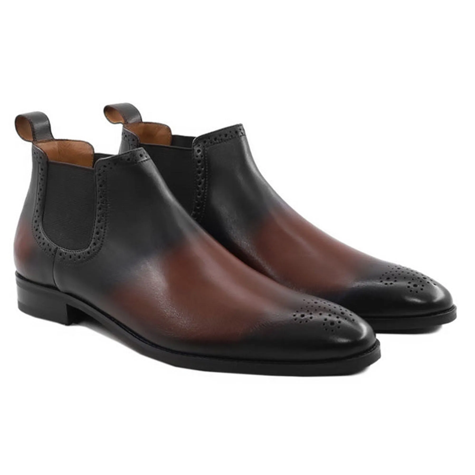 Handmade Customisable Black & Brown Finish Leather Short Chelsea Boots For Men