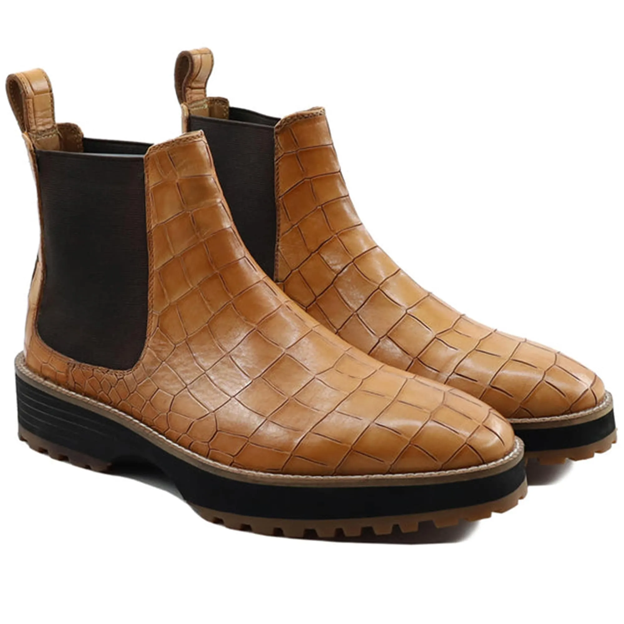 Handmade, Customisable Corcodile Pattern Leather Men Chelsea Boots