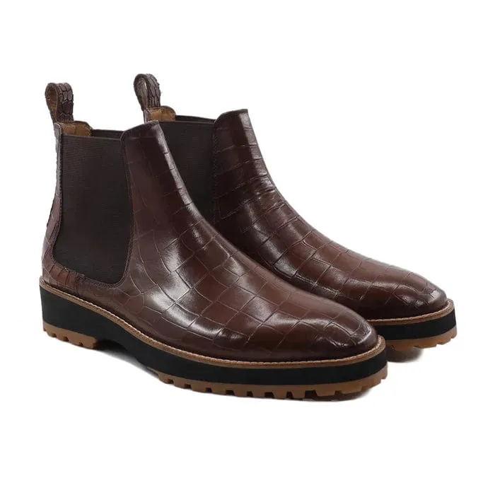 Handmade, Customisable Corcodile Pattern Leather Men Chelsea Boots