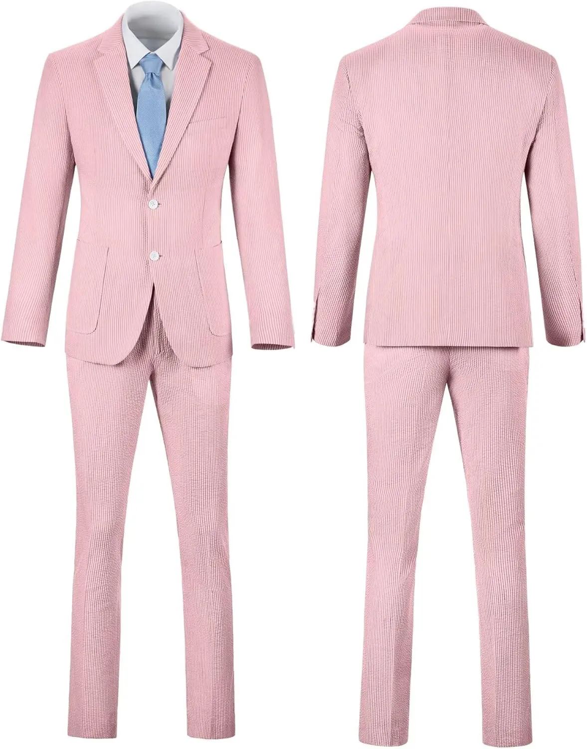 Mens Blue Seersucker Summer Suits Grooms Sear Sucker Suit for Wedding Mens Formal Suits Slim Fit