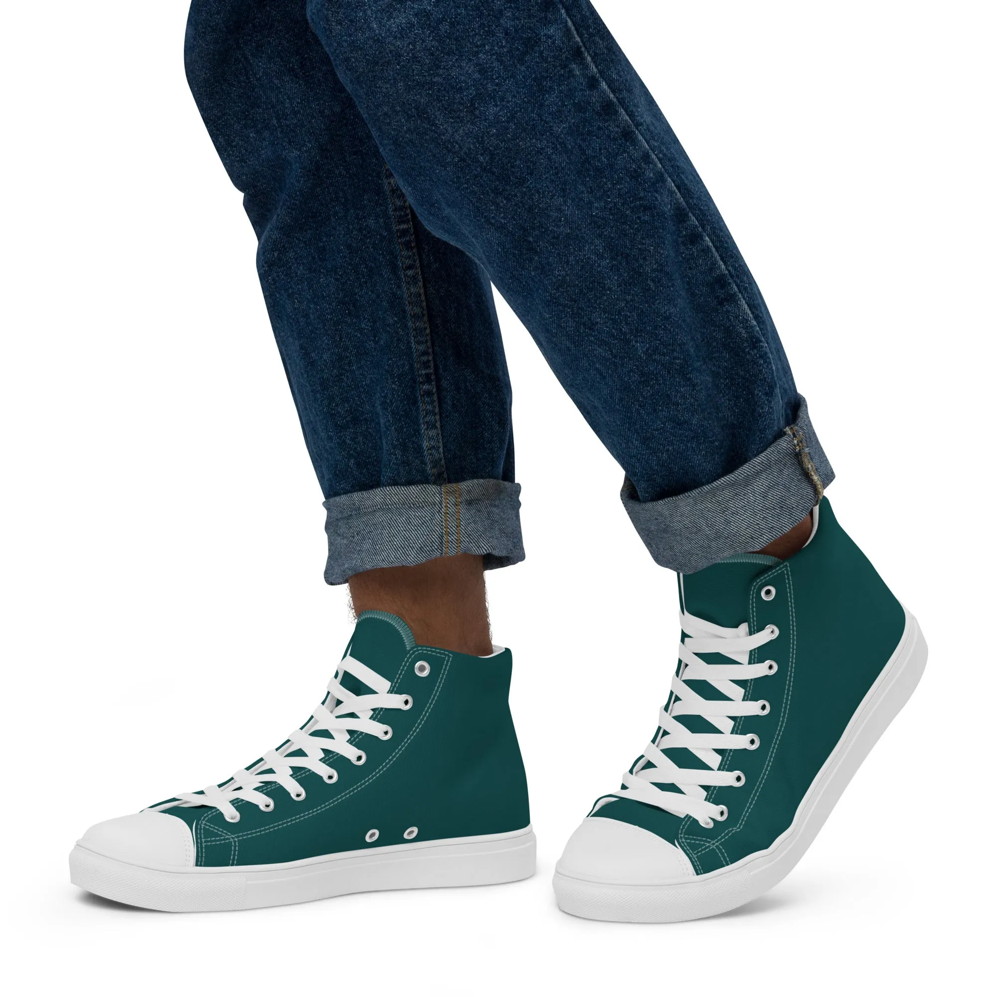 Men’s Smoke Green high top canvas shoes, Men's Dark Green High Top Sneakers