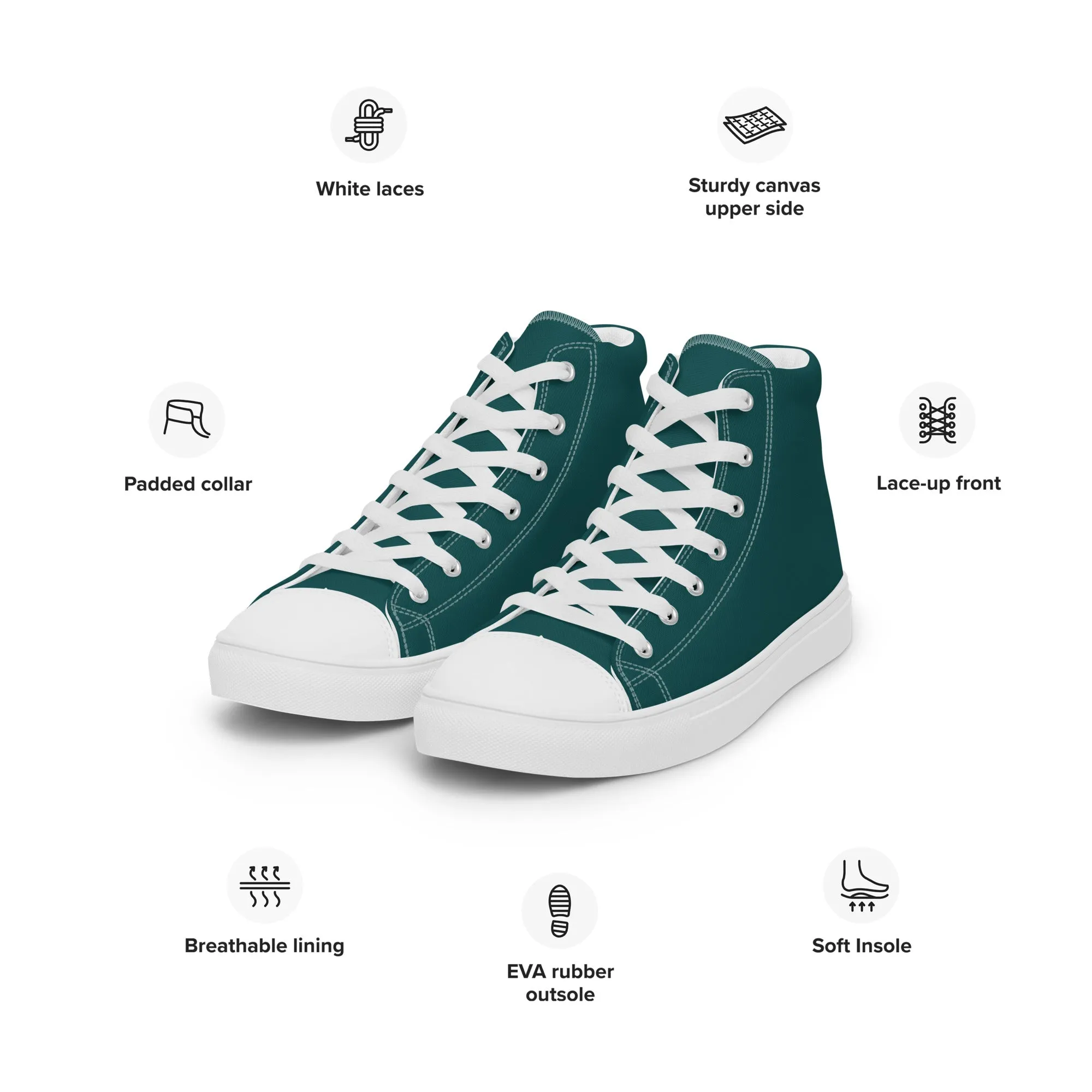 Men’s Smoke Green high top canvas shoes, Men's Dark Green High Top Sneakers