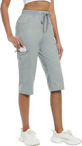 MoFiz Capri Pants for Women Lightweight Ice Cool Capris for Women Casual Summer Trip Loose Shorts with Zipper Pockets