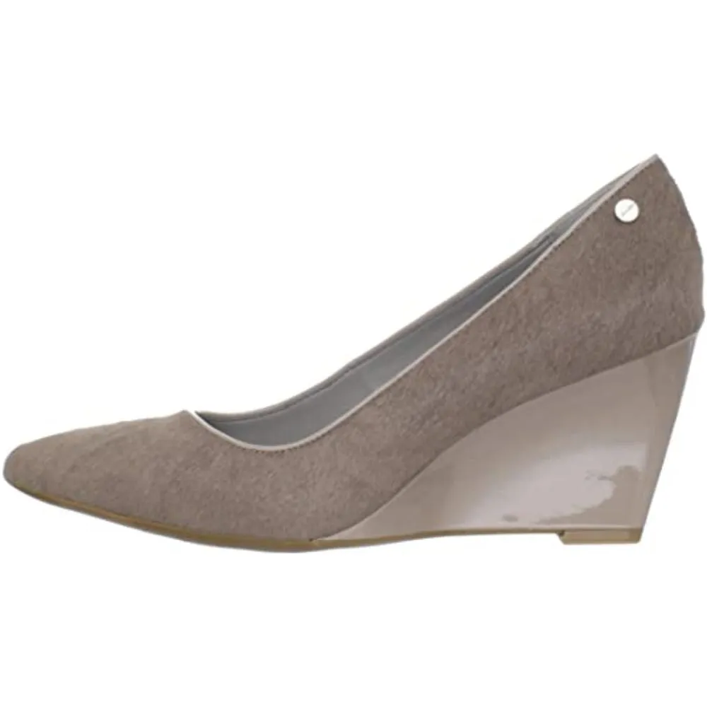 Nadia Light Taupe Pony Two Tone Patent Calvin Klein Wedge Pumps