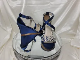 Navy Blue Wedding Wedges with Crystal Design | Dyeable Shoes