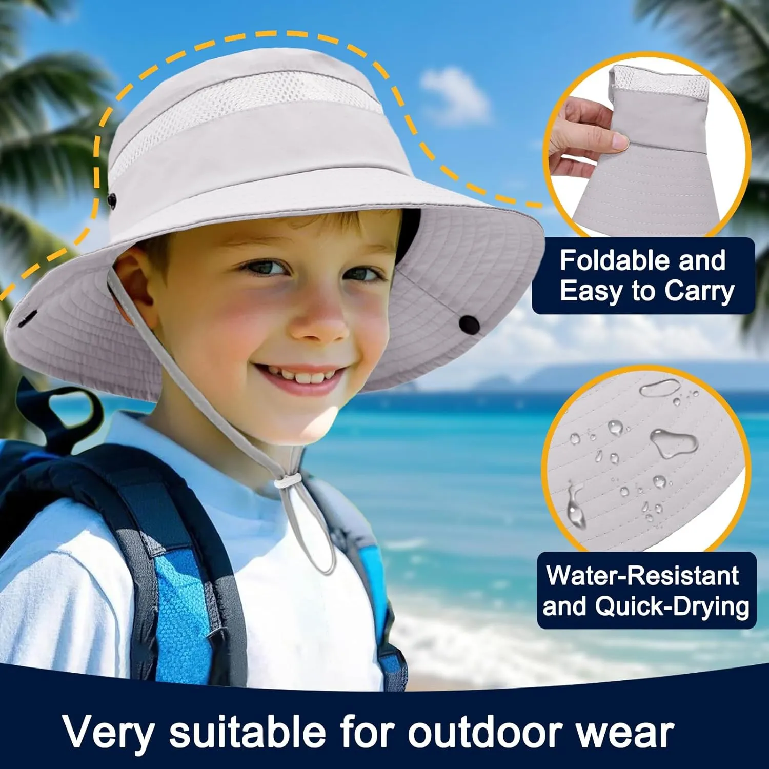 Outdoor Kids Sun Hat for Boys Girls Wide Brim Mesh Bucket Hat UPF 50  Sun Protection Breathable Summer Fishing Safari Hat