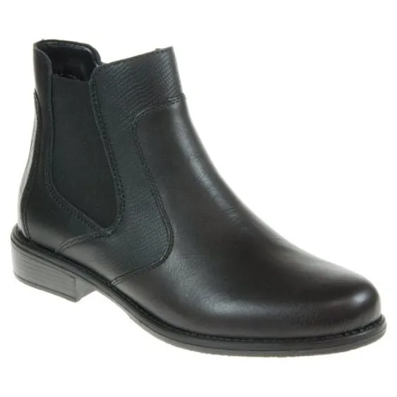 Remonte Black Leather Ankle Boots with Zip