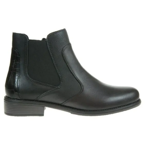 Remonte Black Leather Ankle Boots with Zip