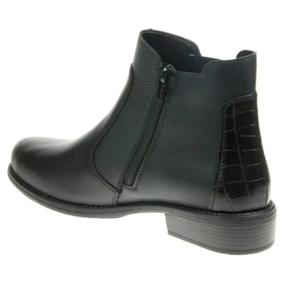 Remonte Black Leather Ankle Boots with Zip