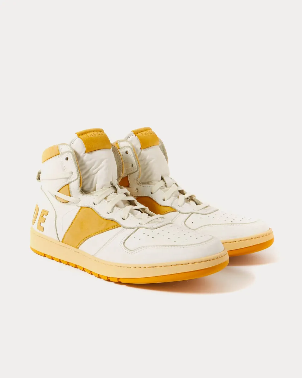 Rhecess Distressed Leather Yellow High Top Sneakers