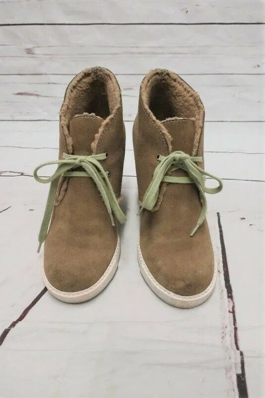 See by Chloe Wedge Booties Lea Brown Sherpa-Lined Suede Size 38 Desert Boots