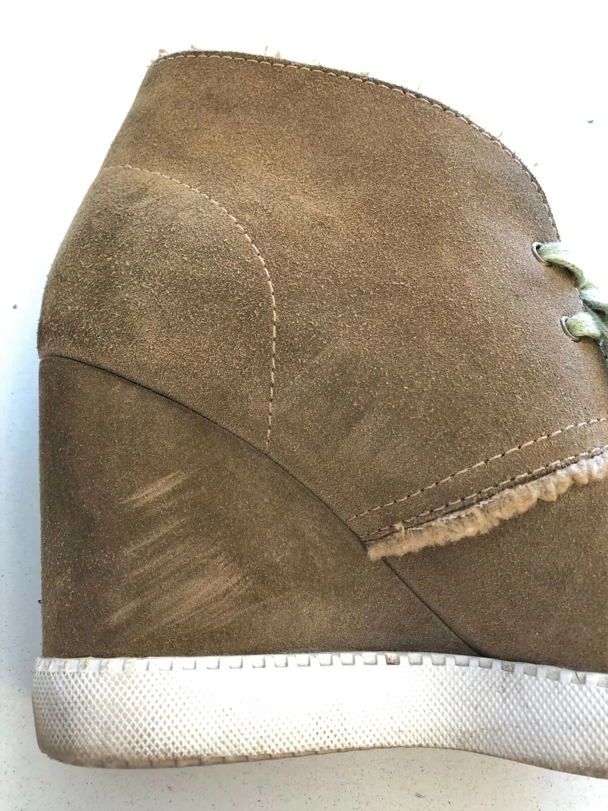 See by Chloe Wedge Booties Lea Brown Sherpa-Lined Suede Size 38 Desert Boots