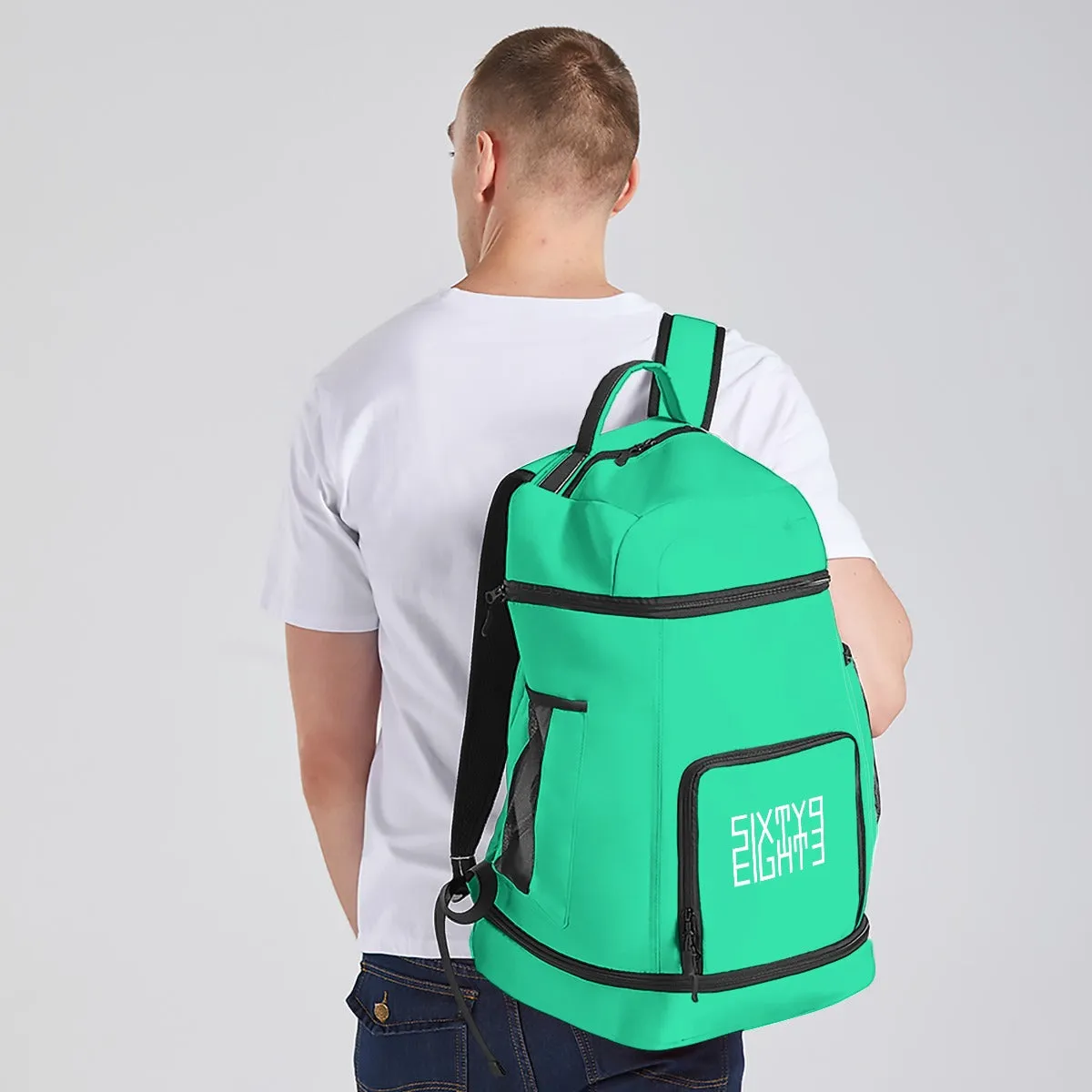 Sixty Eight 93 Logo White Sea Green Multifunctional Oxford Backpack
