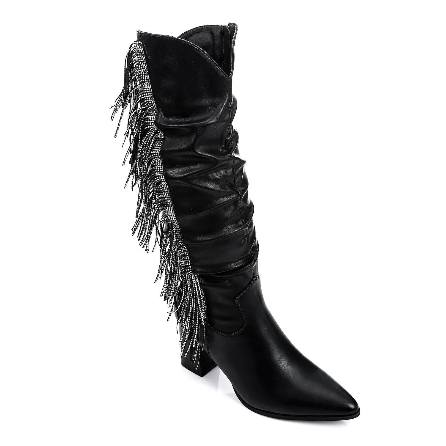 SUN-DVTF-007 Side Fringes Zipper high boot