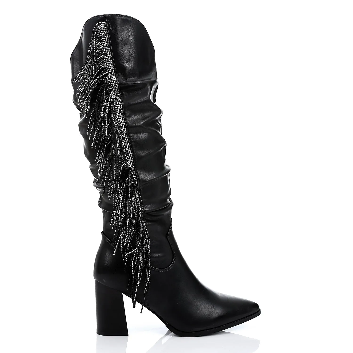 SUN-DVTF-007 Side Fringes Zipper high boot