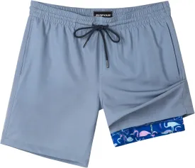SURF CUZ Mens Swim Trunks with Compression Liner Quick Dry Swim Shorts 7" Swimming Trunks Stretch Bathing Suit 7 Inch