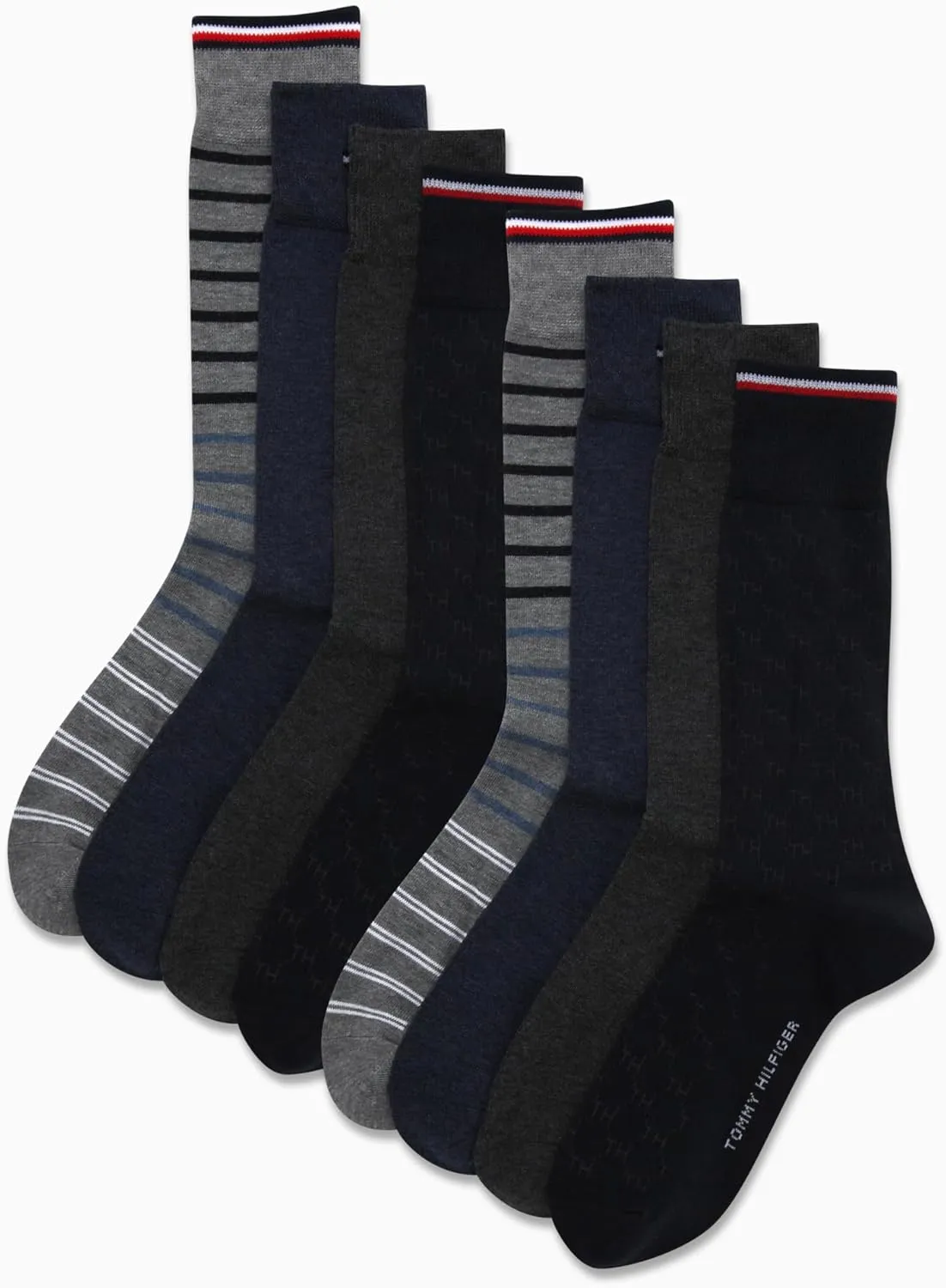 Tommy Hilfiger Mens Dress Socks - 8 Pack Stylish Crew Socks for Men, Breathable, Moisture-Wicking & Stretchable, Size 7-12