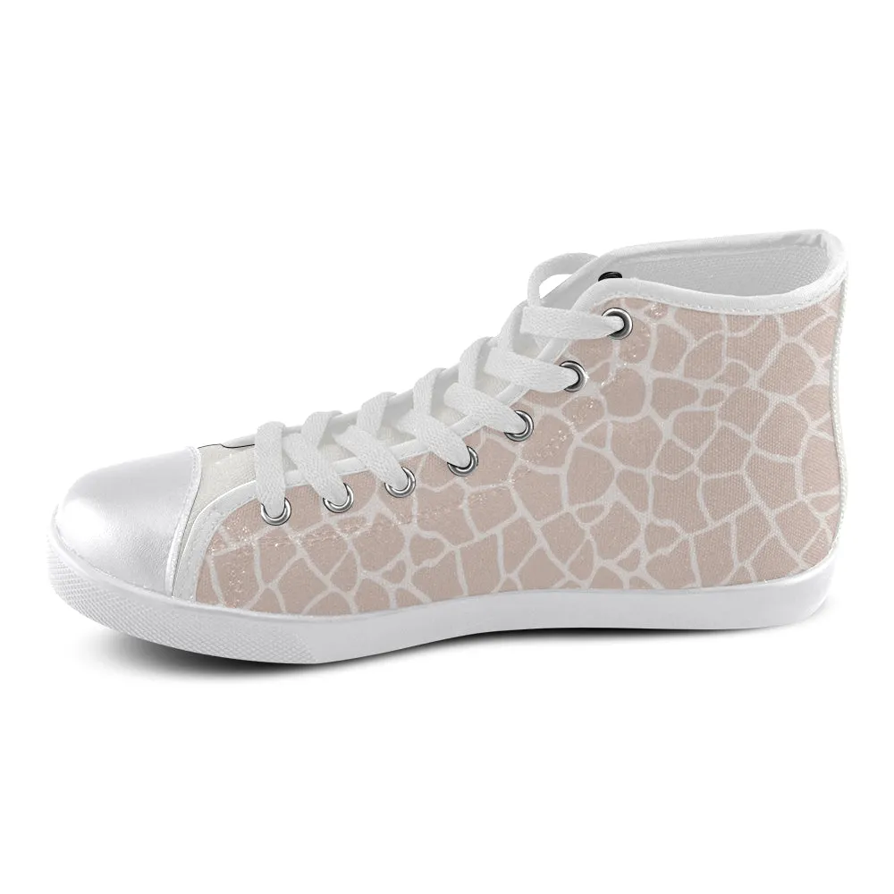 Women's Pink Giraffe Print High Top Canvas Shoes