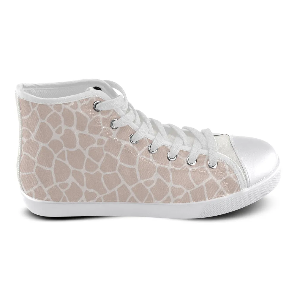 Women's Pink Giraffe Print High Top Canvas Shoes